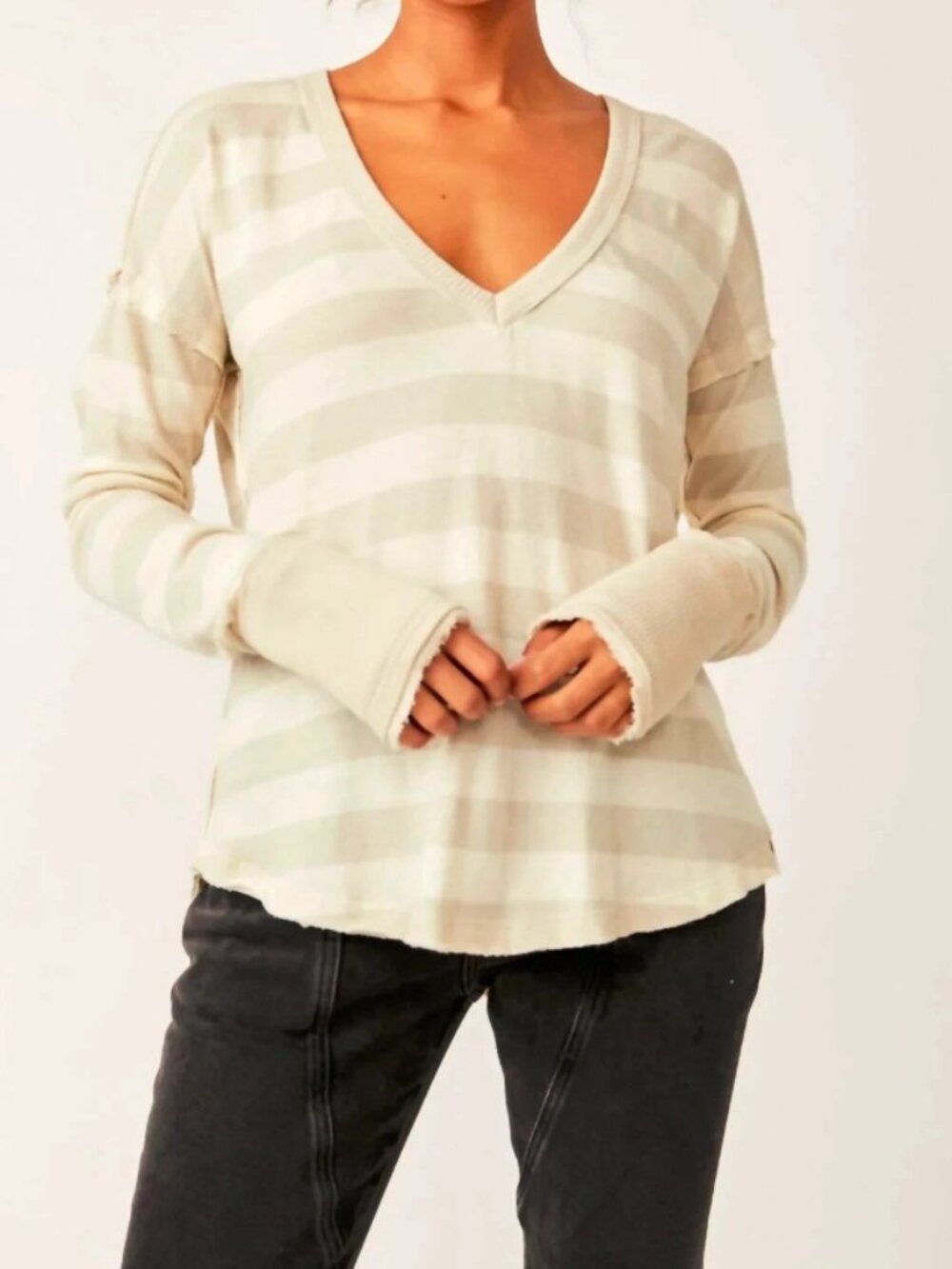 Free People We The Free Sail Away V Neck Long Sleeve Henley Top S